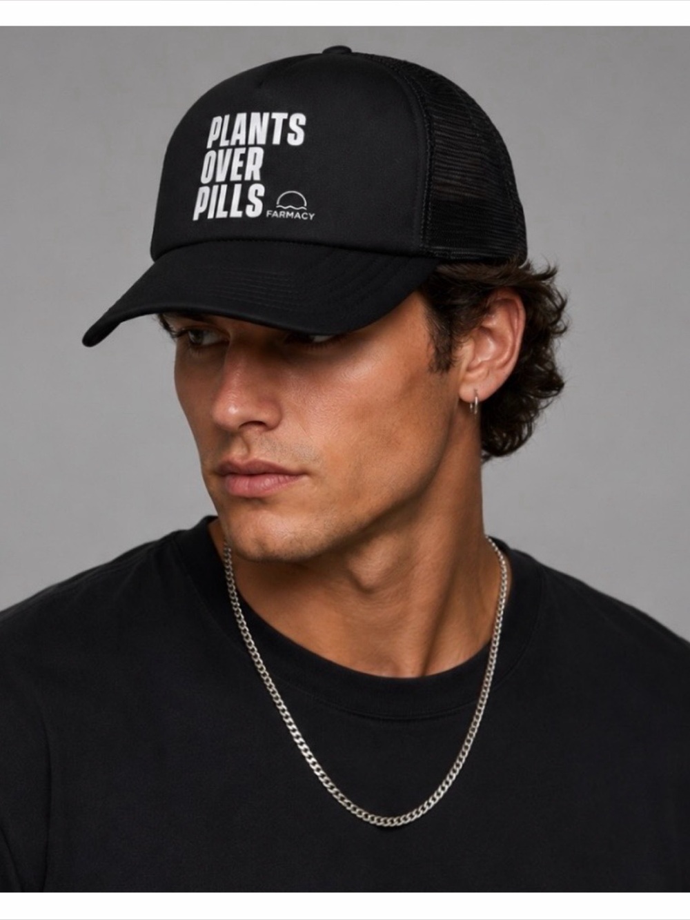 (NWOT) OTTO • Farmacy Black/White "Plants Over Pills" Trucker Hat, OS